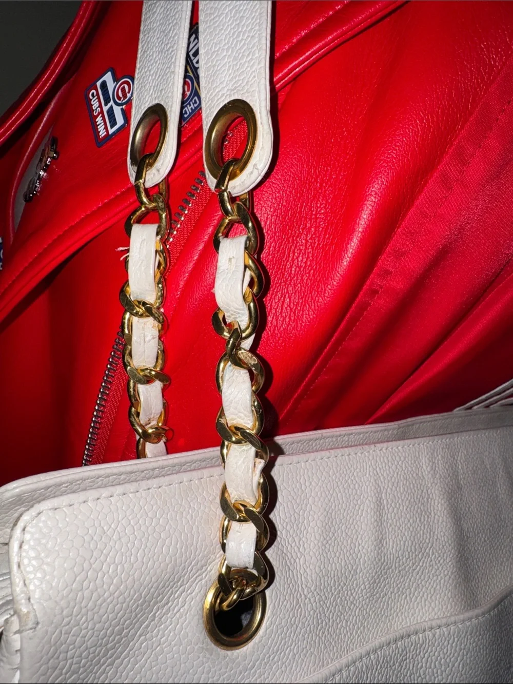 CHANEL XL Vintage Triple CC White Leather Shoulder Tote Bag Purse Gold Chain